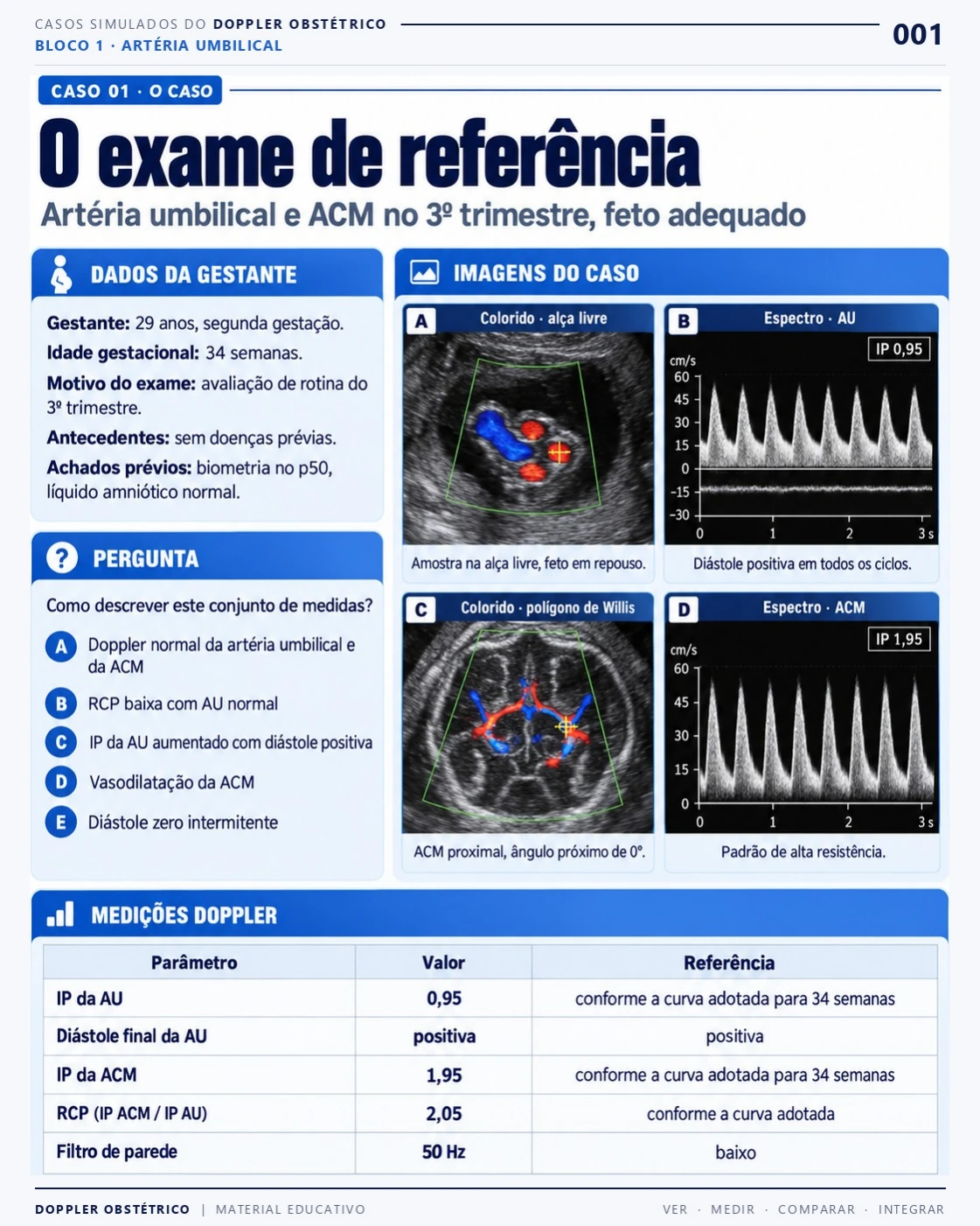 Página 1: Caso 1: o exame de referência. Trecho do PDF de Doppler Obstétrico e Fetal.